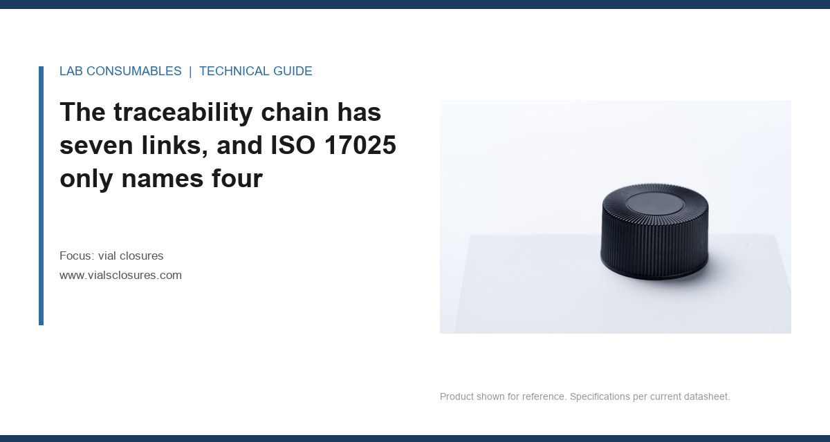 The traceability chain has seven links, and ISO 17025 only names four